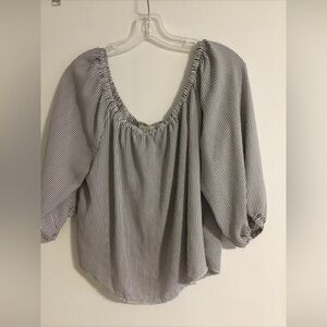 Lila Rose White Blouse with Fine Black Pinstripes Sz L